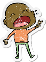 distressed sticker of a cartoon shouting bald man png