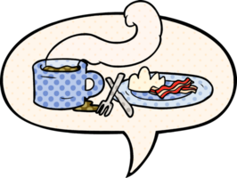 cartoon breakfast of coffee and bacon with speech bubble in comic book style png