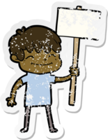 distressed sticker of a cartoon happy boy png