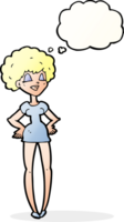 cartoon happy woman with hands on hips with thought bubble png