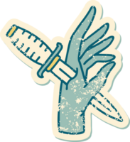 iconic distressed sticker tattoo style image of a dagger in the hand png