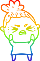 rainbow gradient line drawing of a cartoon angry woman png