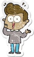 distressed sticker of a cartoon staring man png