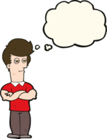 cartoon man with folded arms with thought bubble png