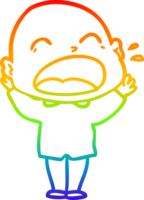 rainbow gradient line drawing of a cartoon shouting bald man png