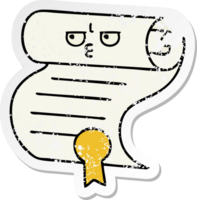 distressed sticker of a cute cartoon contract png