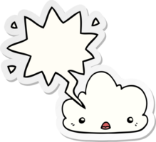 carino cartone animato nube con discorso bolla etichetta png