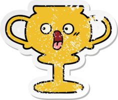 distressed sticker of a cute cartoon trophy png