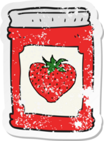 retro distressed sticker of a cartoon strawberry jam jar png