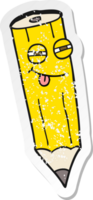 retro distressed sticker of a sly cartoon pencil png