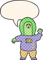 cartoon space alien with speech bubble in comic book style png