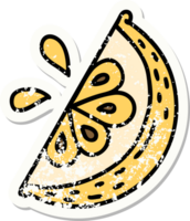 distressed sticker tattoo in traditional style of a slice of lemon png