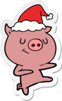 contento mano disegnato etichetta cartone animato di un' maiale danza indossare Santa cappello png