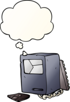 cartoon broken old computer with thought bubble in smooth gradient style png