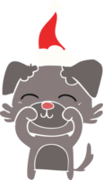 hand- getrokken vlak kleur illustratie van een hond vervelend de kerstman hoed png