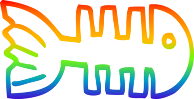 rainbow gradient line drawing of a cartoon fish bones png