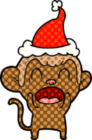 shouting hand drawn comic book style illustration of a monkey wearing santa hat png