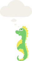 cartoon sea horse with thought bubble in retro style png