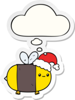 dessin animé Noël abeille avec pensée bulle comme une imprimé autocollant png