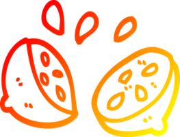 warm gradient line drawing of a cartoon halved lemon png