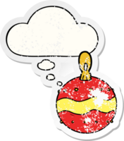 cartoon christmas bauble with thought bubble as a distressed worn sticker png