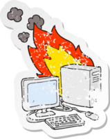 retro distressed sticker of a cartoon computer png