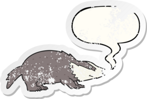 cartoon badger with speech bubble distressed distressed old sticker png