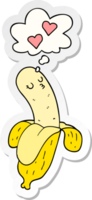cartoon banana in love with thought bubble as a printed sticker png