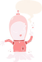 cute cartoon alien with speech bubble in retro style png