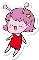 sticker of a happy alien girl cartoon png