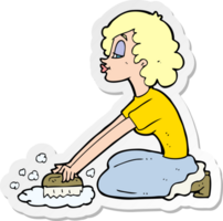 sticker of a cartoon woman scrubbing floor png