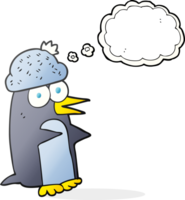mano disegnato pensato bolla cartone animato pinguino png