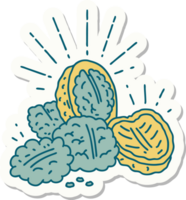 sticker of a tattoo style walnuts with shell png