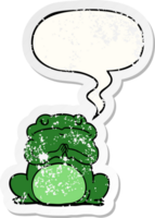 dessin animé arrogant grenouille avec discours bulle affligé affligé vieux autocollant png