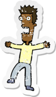 retro noodlijdende sticker van een cartoon doodsbange man png