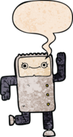 cartoon robot with speech bubble in retro texture style png