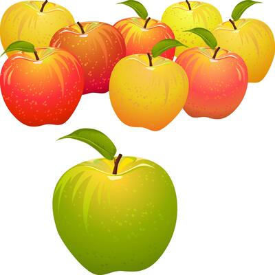 green apple vs set of red and yellow apples