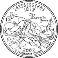 American money quarter 25 cent coin Mississippi vector