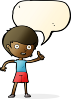 cartoon boy giving thumbs up symbol with speech bubble png