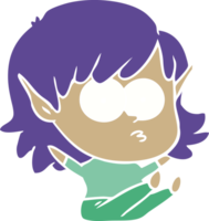 menina elfa dos desenhos animados de estilo de cor plana olhando png