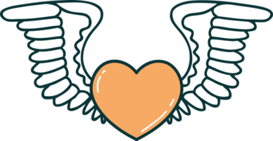 image emblématique de style tatouage d'un coeur avec des ailes png