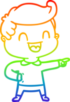 rainbow gradient line drawing of a cartoon happy man pointing png