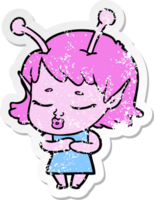 distressed sticker of a cute alien girl cartoon png