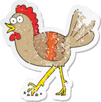 retro distressed sticker of a cartoon chicken png