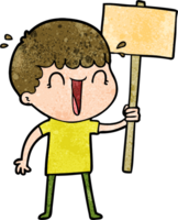 laughing cartoon man waving placard png