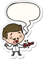 cartoon wine expert explaining with speech bubble sticker png