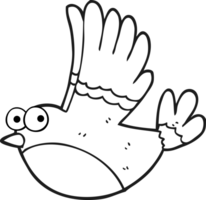 hand drawn black and white cartoon flying bird png