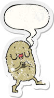 cartoon happy potato with speech bubble distressed distressed old sticker png