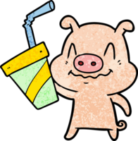 nervöses Cartoon-Schwein mit riesigem Soda png