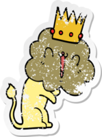 distressed sticker of a cartoon lion with crown png